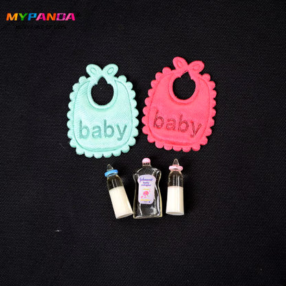 1Set 1:12 Dolls House Miniature Baby Bottles Shampoo Bibs Set Nursery Accessory Gift Baby Bottles Set