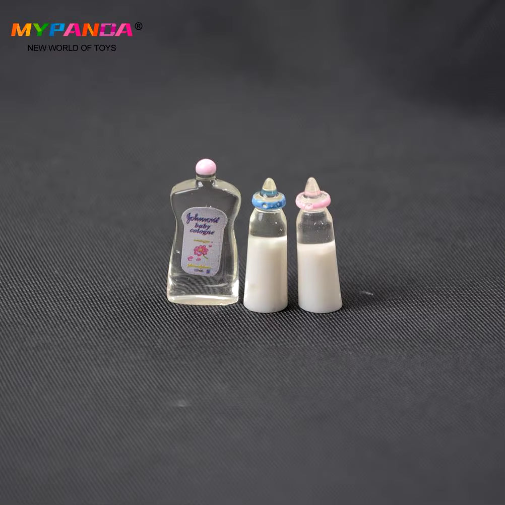 1Set 1:12 Dolls House Miniature Baby Bottles Shampoo Bibs Set Nursery Accessory Gift Baby Bottles Set