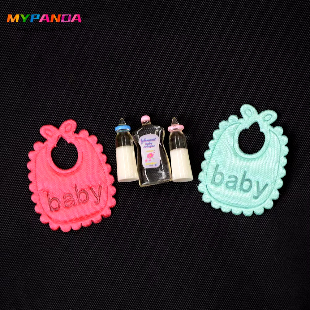 1Set 1:12 Dolls House Miniature Baby Bottles Shampoo Bibs Set Nursery Accessory Gift Baby Bottles Set