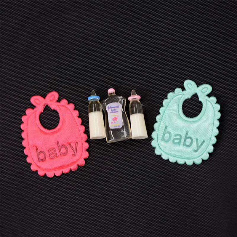 1:12 Dolls House Miniature Baby Bottles Shampoo Bibs Set Nursery Accessory Gift