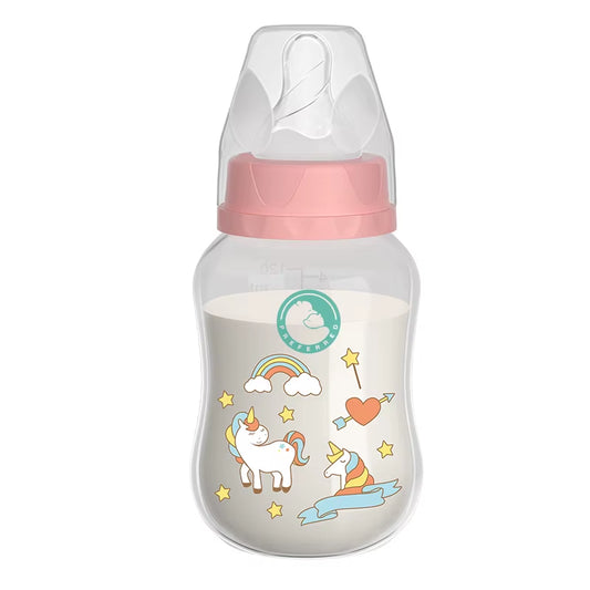 150/240ML Baby PP Bottle Wide Mouth Newborn Baby Bottle with Handle Baby Milk Bottle Newborn Pattern Baby Cup BPA Free